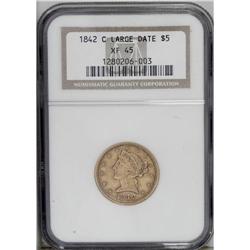 1842-C $5 Large Date XF45 NGC. Variety 5-C. An origina 