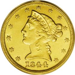 1844-D $5 MS61 PCGS. Not Variety 11-H. The date is sli 
