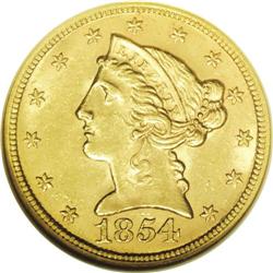 1854 $5 MS62 NGC. Because of the lower mintage than ot 