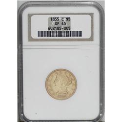 1855-C $5 XF45 NGC. Variety 23-J. Highpoint wear is sl 
