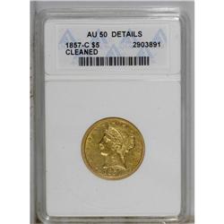 1857-C $5 --Cleaned--ANACS. AU50 Details. Variety 25-J. 