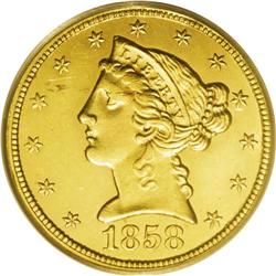 1858 $5 MS62 PCGS. The Liberty half eagles from 1858 t 