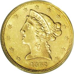 1862 $5 AU58 PCGS. Unsurprisingly for a coin of which 