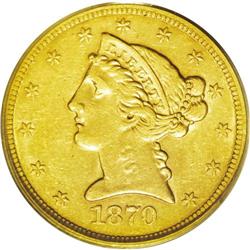 1870-S $5 AU55 PCGS. The 1870-S coinage is one of thos 