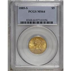 1885-S $5 MS64 PCGS. Strongly lustrous and boldly impr 
