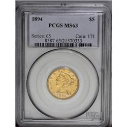 1894 $5 MS63 PCGS. With a mintage approaching one mill 