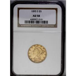 1895-S $5 AU58 NGC. A typically struck and still-lustr 