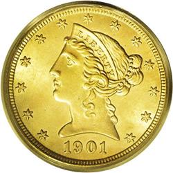 1901-S $5 MS65 PCGS. Like its ten dollar counterpart, 