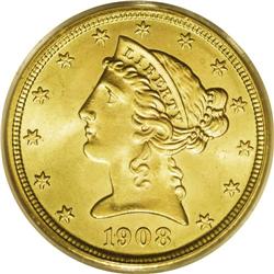 1908 $5 MS66 PCGS. Instantly and hugely appealing, thi 