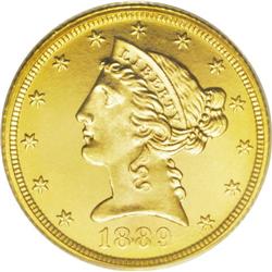 1889 $5 PR64 Cameo PCGS. This is a sharply struck and 