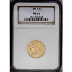 1909-D $5 MS62 NGC. A lustrous and boldly impressed pi 