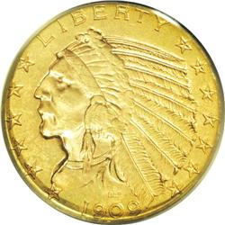 1909-D $5 MS63 PCGS. This well struck Indian half eagl 
