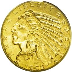 1909-D $5 MS63 PCGS. An unusually lustrous wheat-gold 