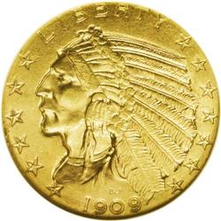1909-D $5 MS63 NGC. This fully lustrous gold type coin 
