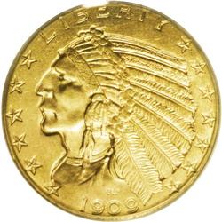 1909-D $5 MS64 PCGS. Although David Akers calls the 19 