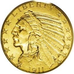 1911 $5 MS63 PCGS. Crisply impressed design elements a 