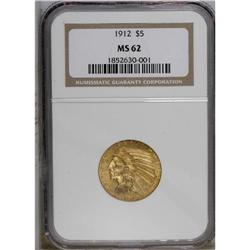 1912 $5 MS62 NGC. The lustrous honey-gold surfaces hav 