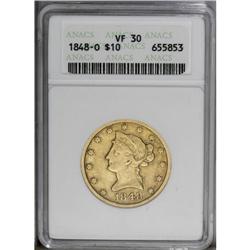 1848-O $10 VF30 ANACS. This unblemished and bluntly st 