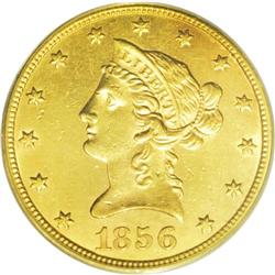 1856-S $10 AU58 PCGS. Medium S. All San Francisco eagl 