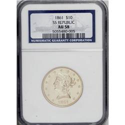 1861 $10 AU58 NGC. Ex: S.S. Republic. The sharpness is 
