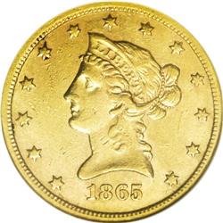 1865-S $10 AU53 NGC. Perfect Date. So far, no 1865-S p 