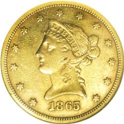 1865-S $10 865 Over Inverted 186 XF45 NGC. Ex: Richmon 