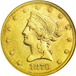 1870-CC $10 XF45 NGC. Winter 1-A. According to noted b 