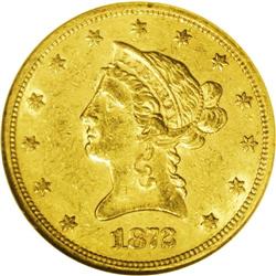 1872-S $10 AU58 NGC. With a mintage of only 17,300 pie 