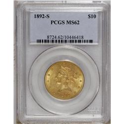 1892-S $10 MS62 PCGS. Orange-tinted centers are surrou 