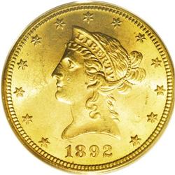 1892-S $10 MS63 PCGS. This original and lustrous piece 