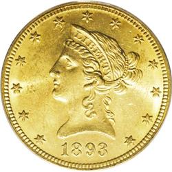1893-O $10 MS63 PCGS. Despite a low mintage figure, th 