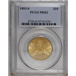1893-S $10 MS62 PCGS. A crisply struck and satiny piec 