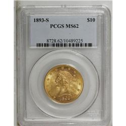 1893-S $10 MS62 PCGS. A smooth and satiny almond-gold 