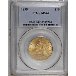 1899 $10 MS64 PCGS. Dynamic luster illuminates this cl 