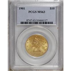 1901 $10 MS63 PCGS. Peach and yellow-orange are the do 