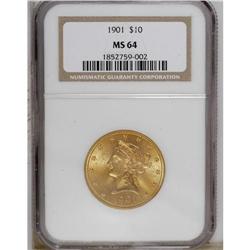 1901 $10 MS64 NGC. This exactingly struck and lustrous 