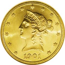 1901-S $10 MS64 NGC. This penetratingly struck near-Ge 