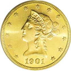 1901-S $10 MS64 PCGS. Breen-7075. The date was initial 