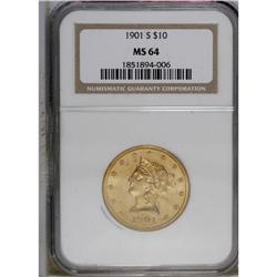 1901-S $10 MS64 NGC. The yellow-orange surfaces have r 