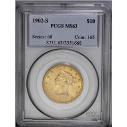 1902-S $10 MS63 PCGS. Select and sharply struck with h 