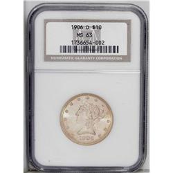 1906-D $10 MS63 NGC. A pleasing example, highly lustro 