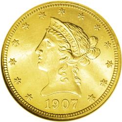1907 $10 MS65 NGC. This Liberty eagle has vivacious lu 