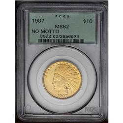 1907 $10 No Periods MS62 PCGS. The minimally marked ma 