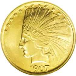 1907 $10 No Periods MS63 NGC. A trifle soft across the 