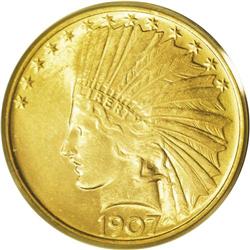 1907 $10 No Motto MS63 PCGS. President Roosevelt had a 