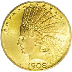 1908 $10 Motto MS64 PCGS. This is an attractive near-G 