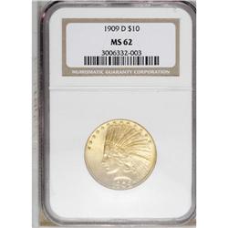 1909-D $10 MS62 NGC. A typically struck example that h 