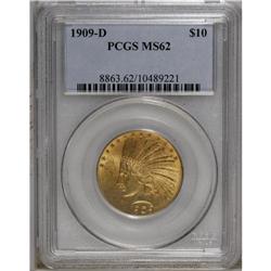 1909-D $10 MS62 PCGS. A generally well struck example, 