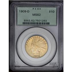 1909-D $10 MS62 PCGS. A charming example, well struck 