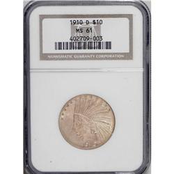 1910-D $10 MS61 NGC. The granular yellow-orange surfac 